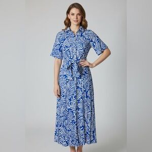 H&M Blue and White Printed Maxi Shirt Dress